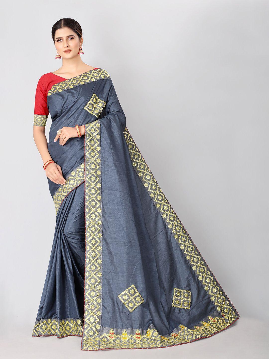 vrundavan ethics embroidered art silk leheriya saree