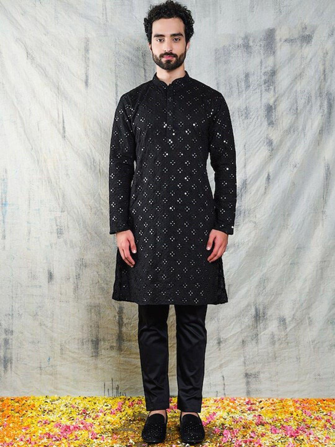 vrundavan ethics geometric embroidered mirror work straight kurta