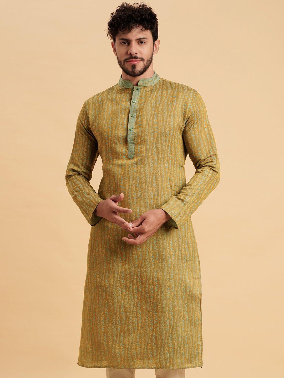 vrundavan ethics geometric printed thread work jacquard straight kurta