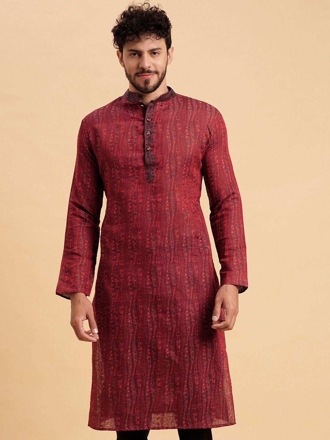 vrundavan ethics geometric printed thread work jacquard straight kurta