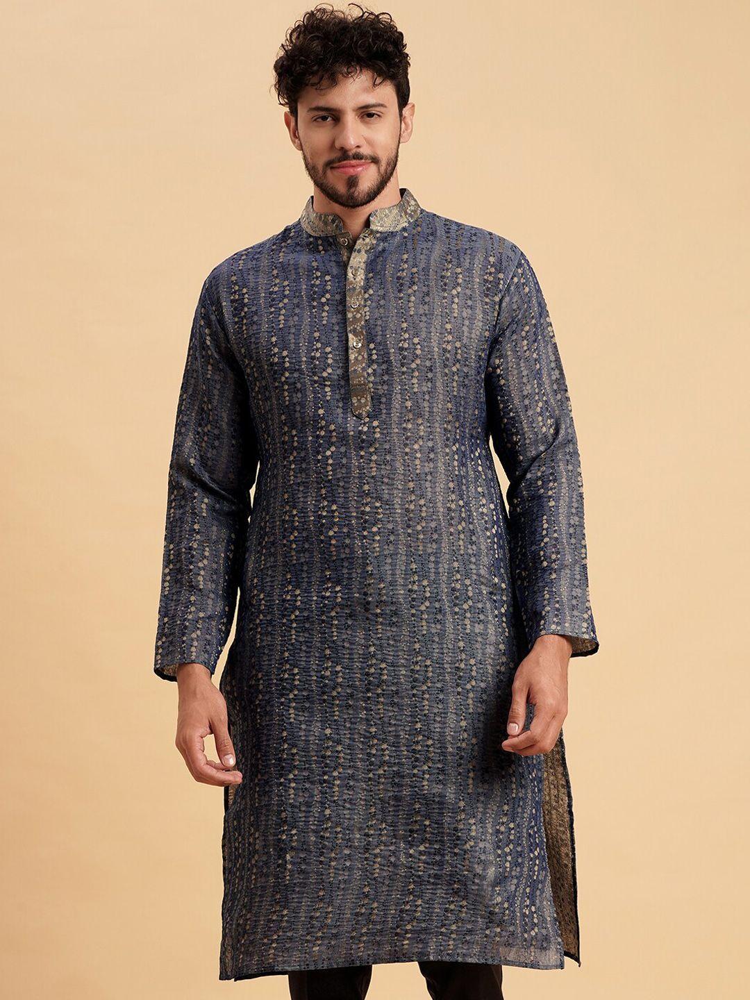 vrundavan ethics printed mandarin collar long sleeves jaquard kurta