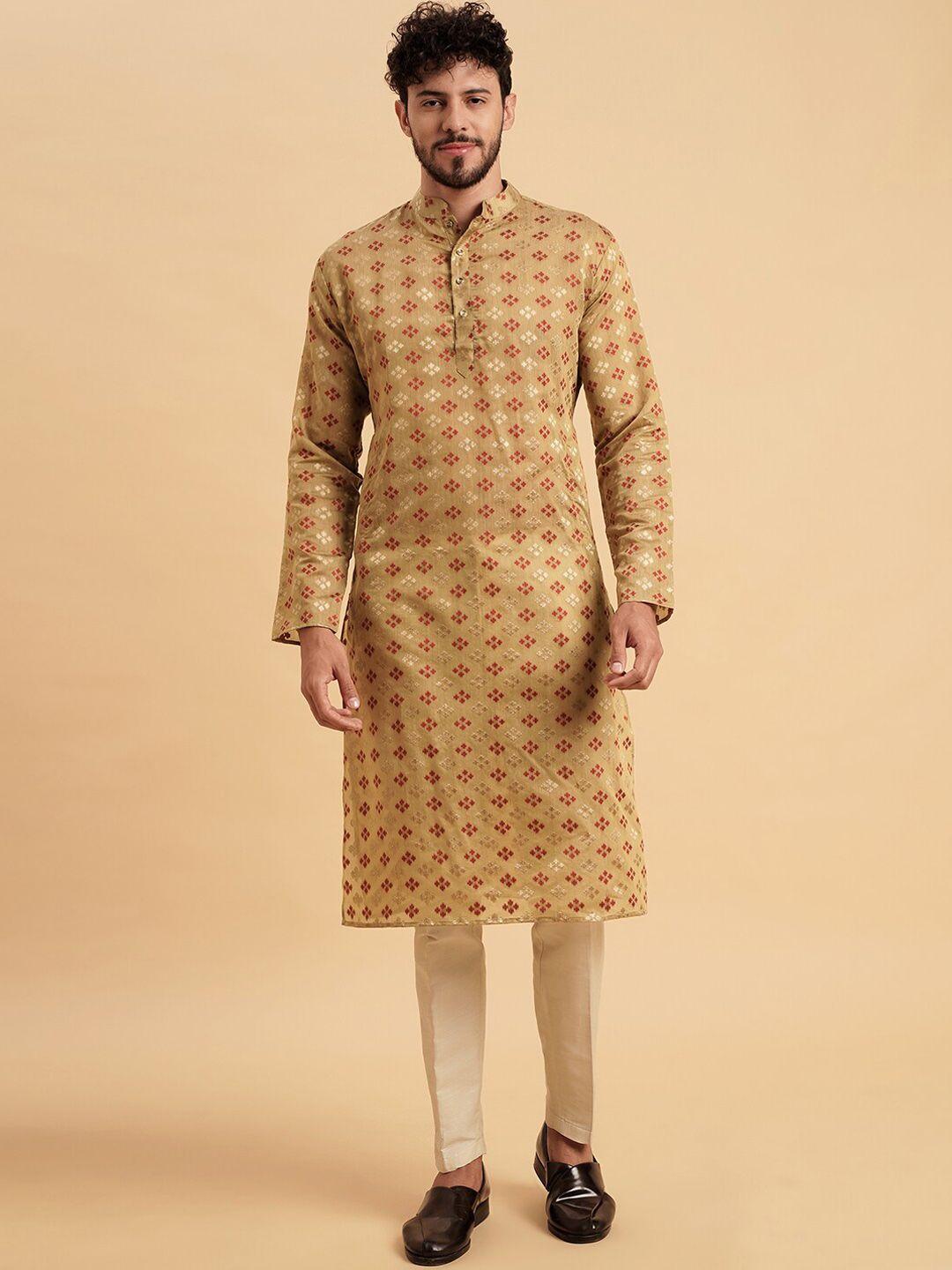 vrundavan ethics woven design mandarin collar jacquard cotton kurta