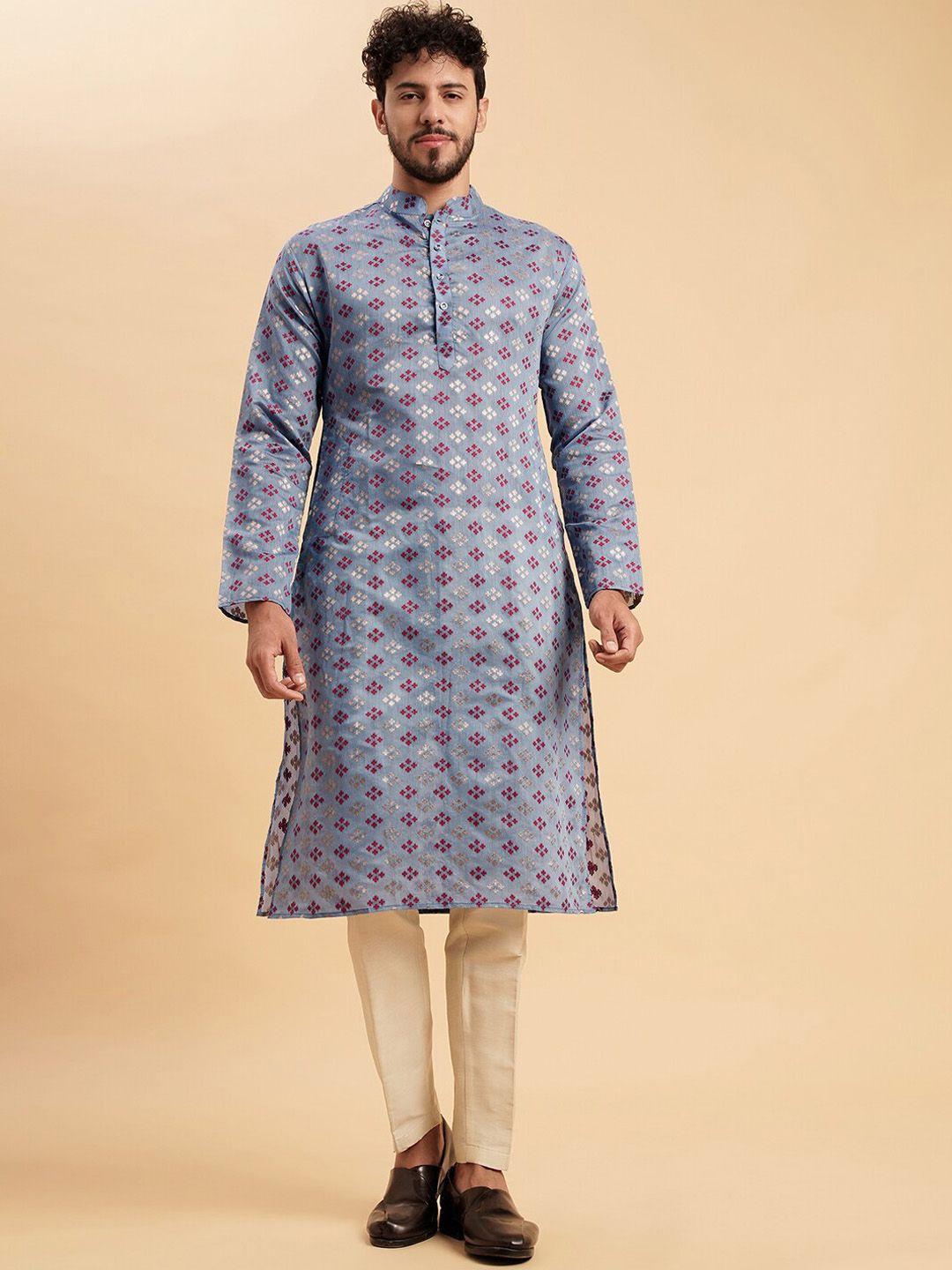 vrundavan ethics woven design mandarin collar jacquard cotton kurta