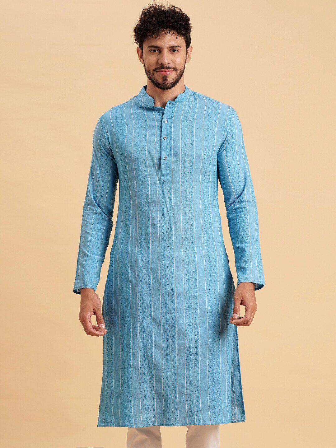 vrundavan ethics woven design mandarin collar jacquard cotton kurta