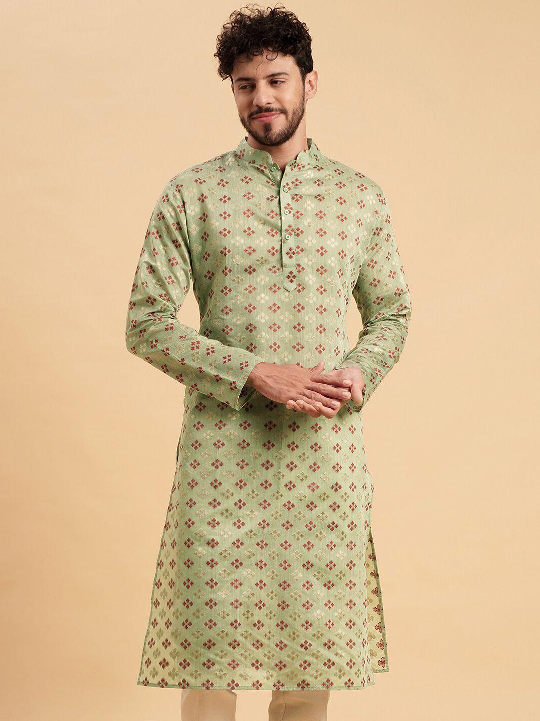 vrundavan ethics woven design mandarin collar jacquard cotton kurta