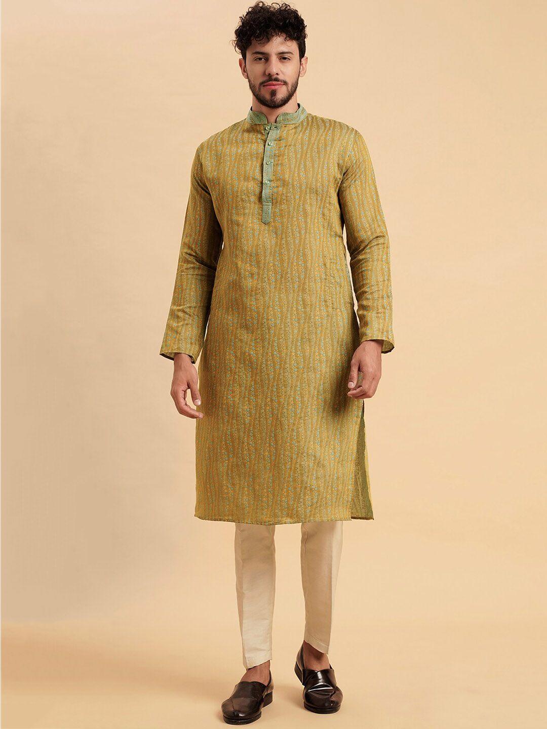 vrundavan ethics woven design mandarin collar jacquard cotton kurta