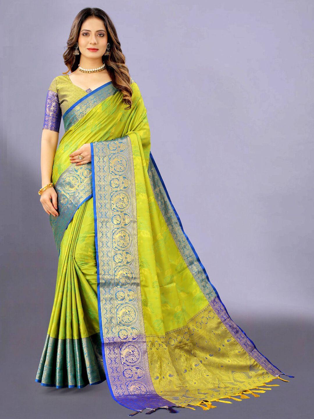 vsaree blue & purple woven design zari silk blend banarasi saree