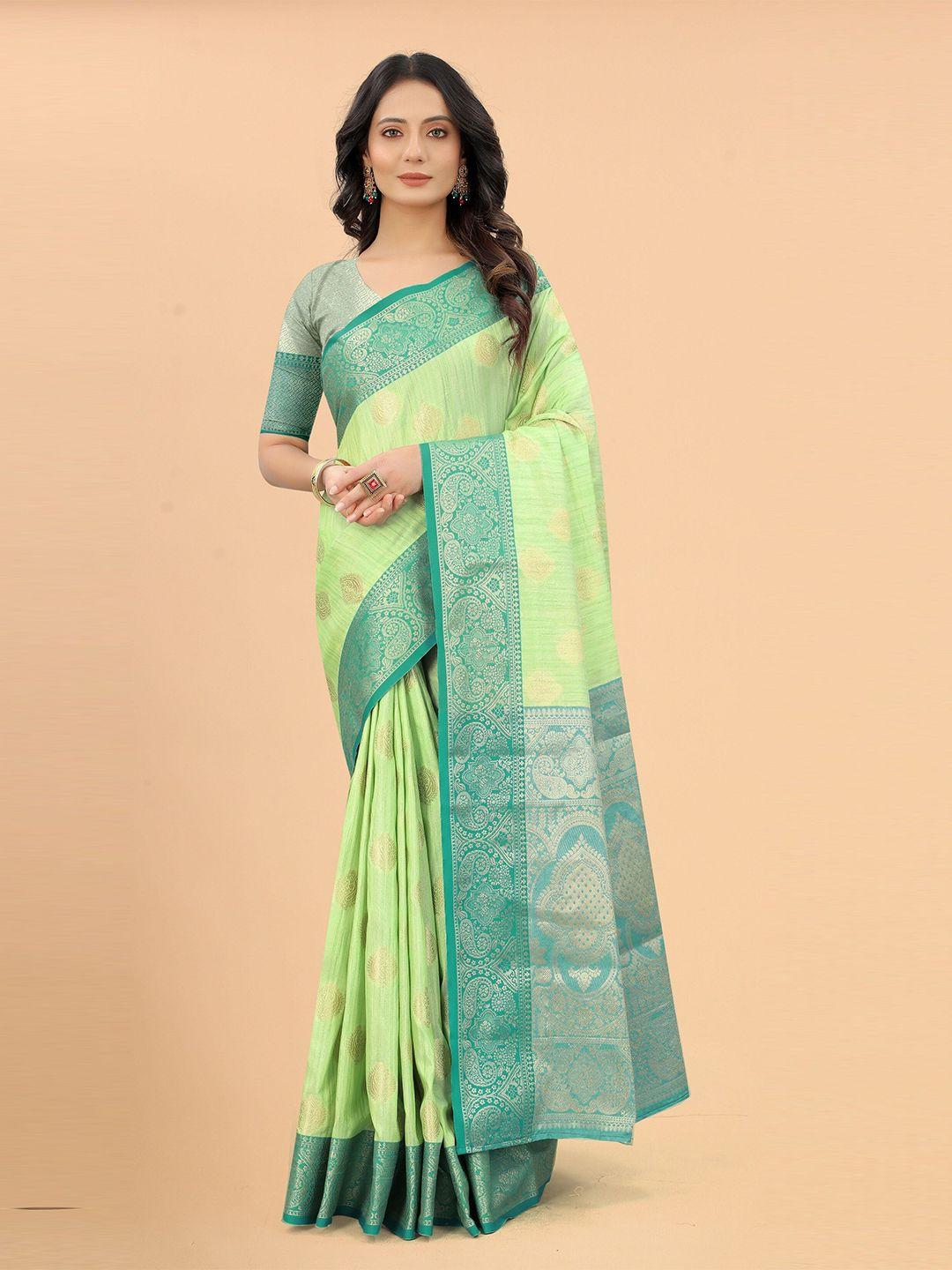 vsaree lime green & gold-toned ethnic motifs zari saree