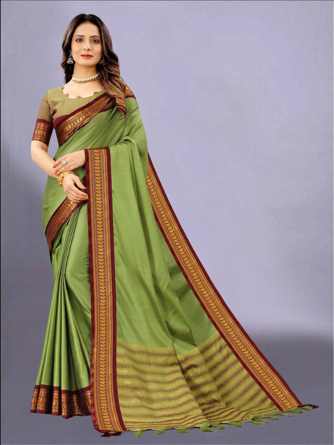 vsaree maroon & green woven design zari jamdani saree