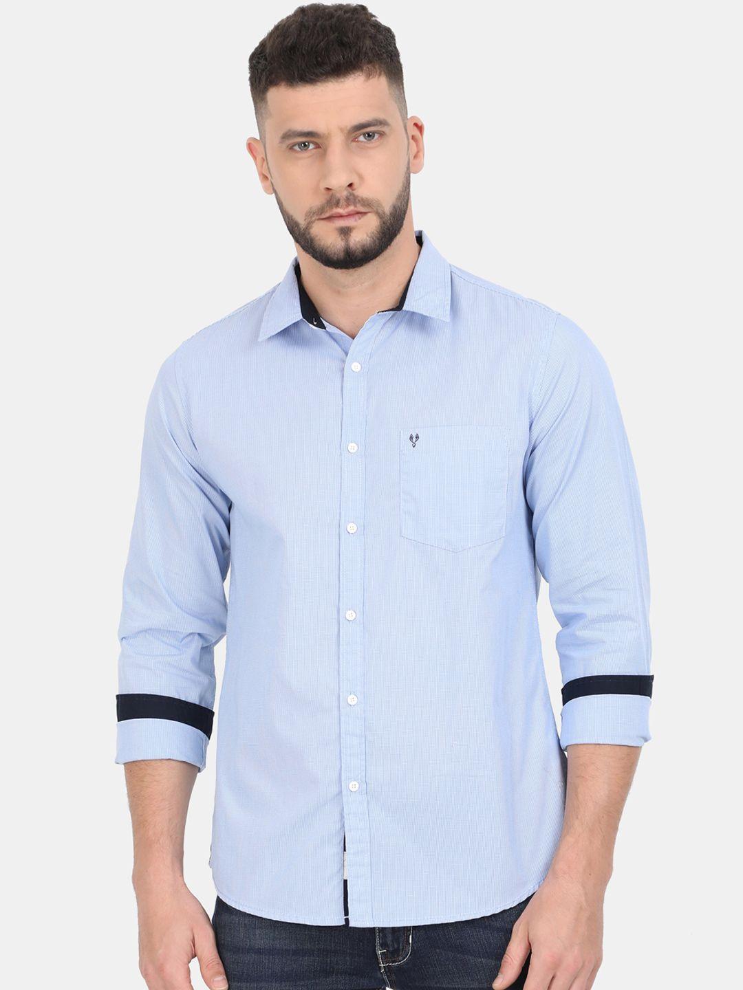 vudu men blue regular fit printed casual shirt