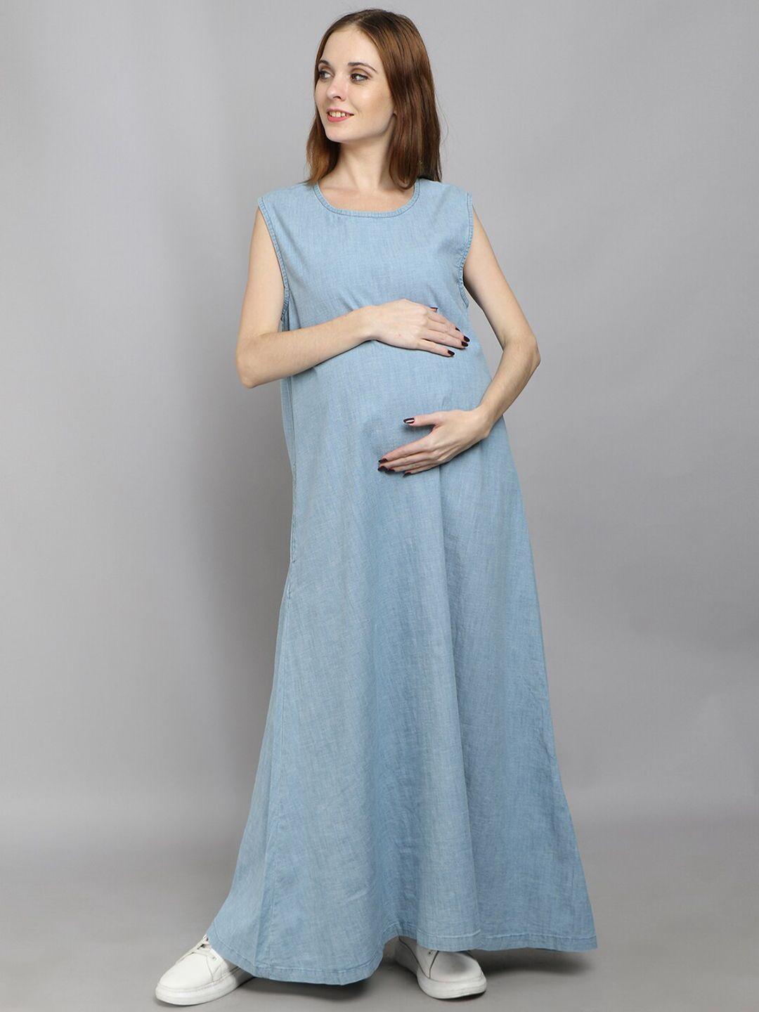 vyn cotton denim maternity maxi dress