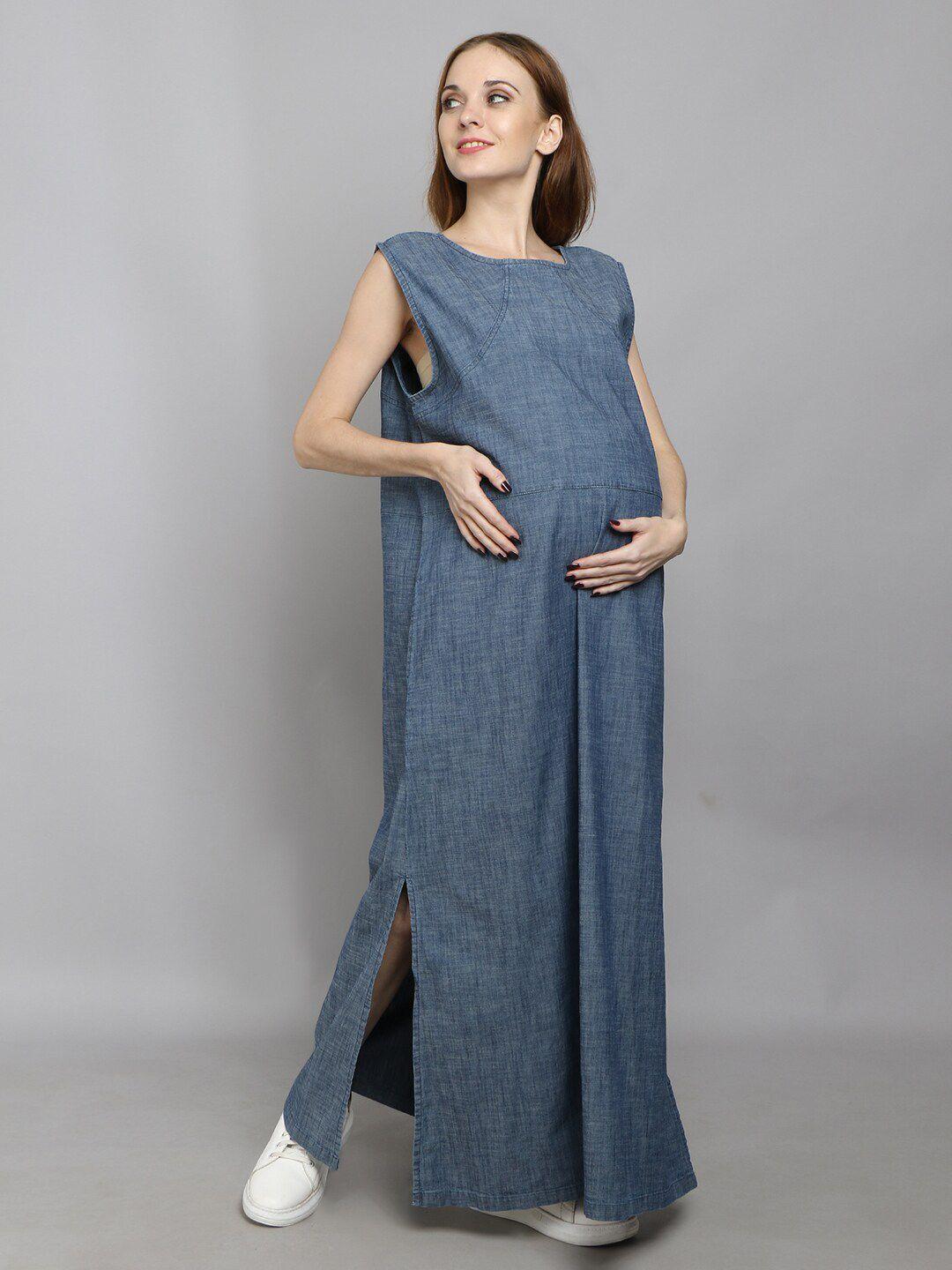 vyn denim cotton maternity maxi dress