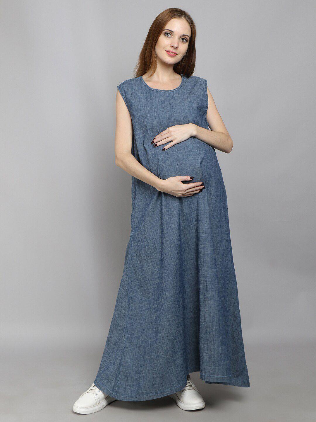 vyn maternity denim cotton maxi dress