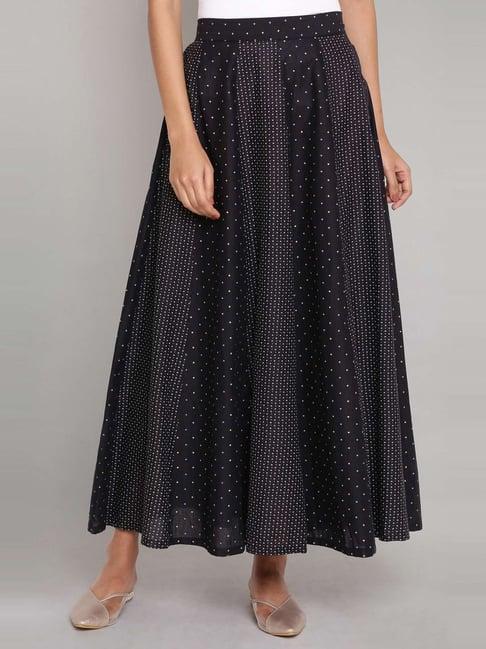 w black cotton printed skirts
