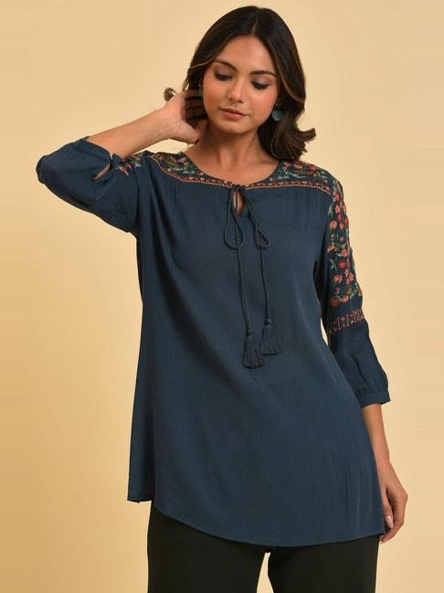 w blue embroidered tunic