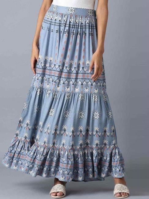 w blue geometric print skirt