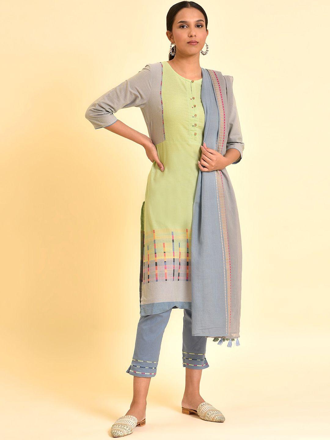 w colourblocked regular kurta with trousers & dupatta