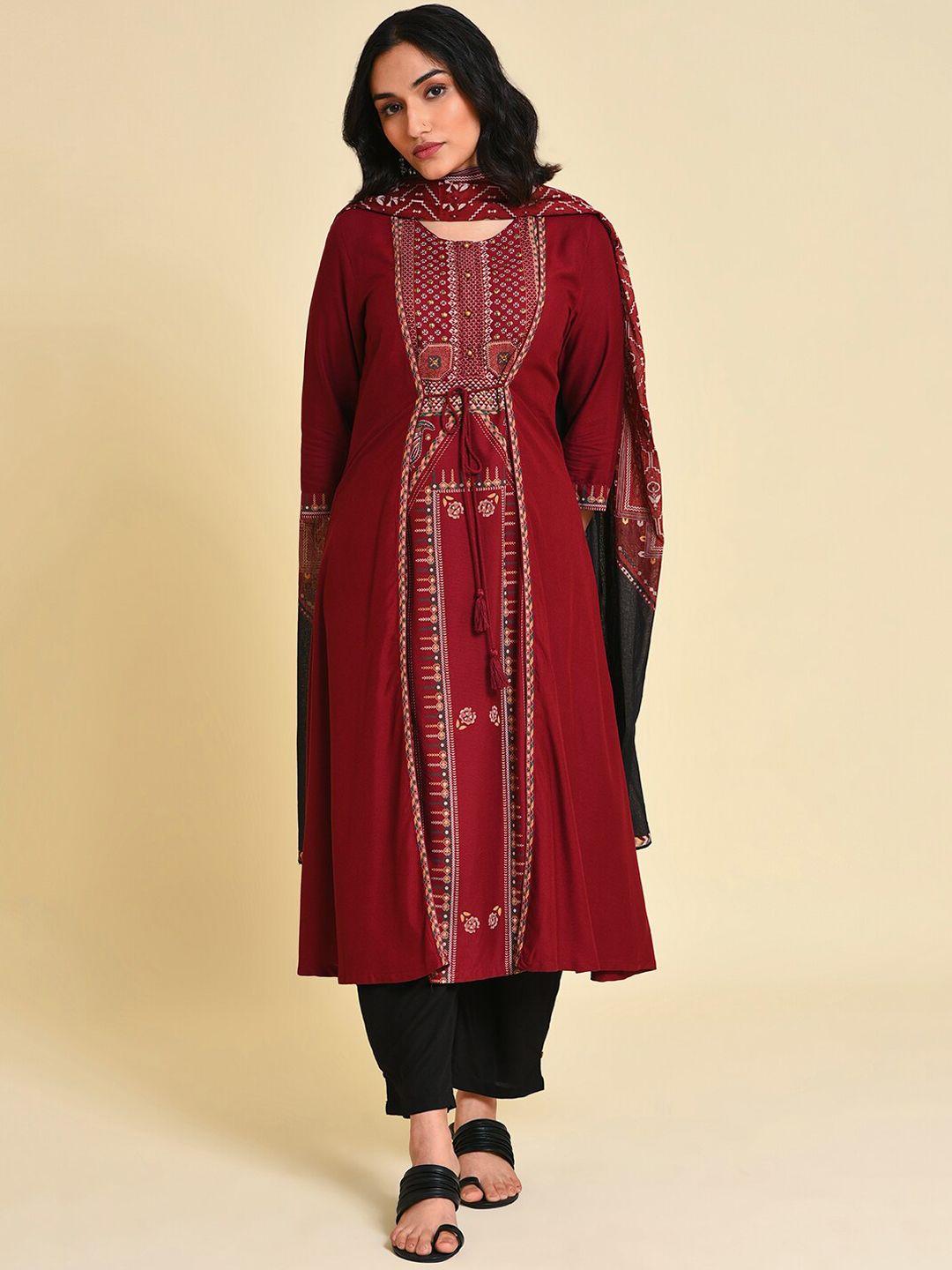 w ethnic motifs printed a-line sequinned kurta with trousers & dupatta