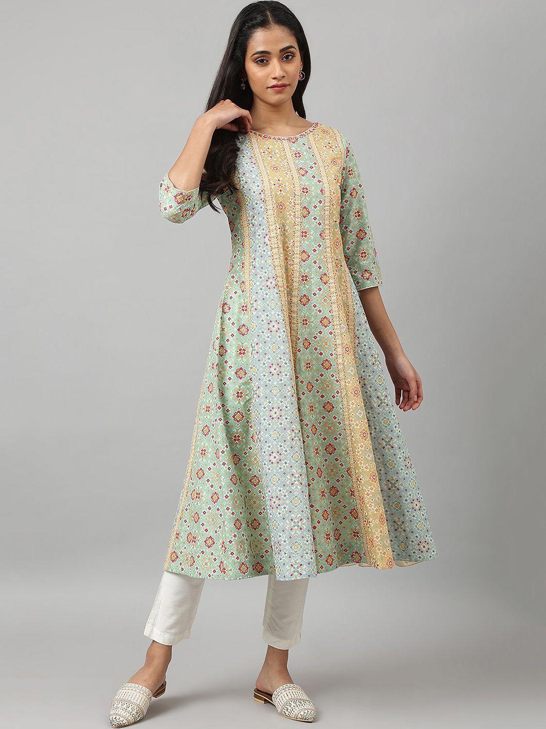 w ethnic motifs printed pure cotton a line kurta