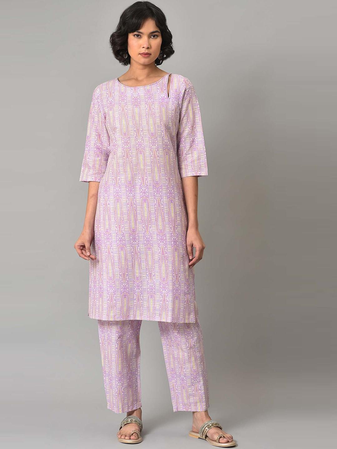 w ethnic motifs printed pure cotton kurta with trousers