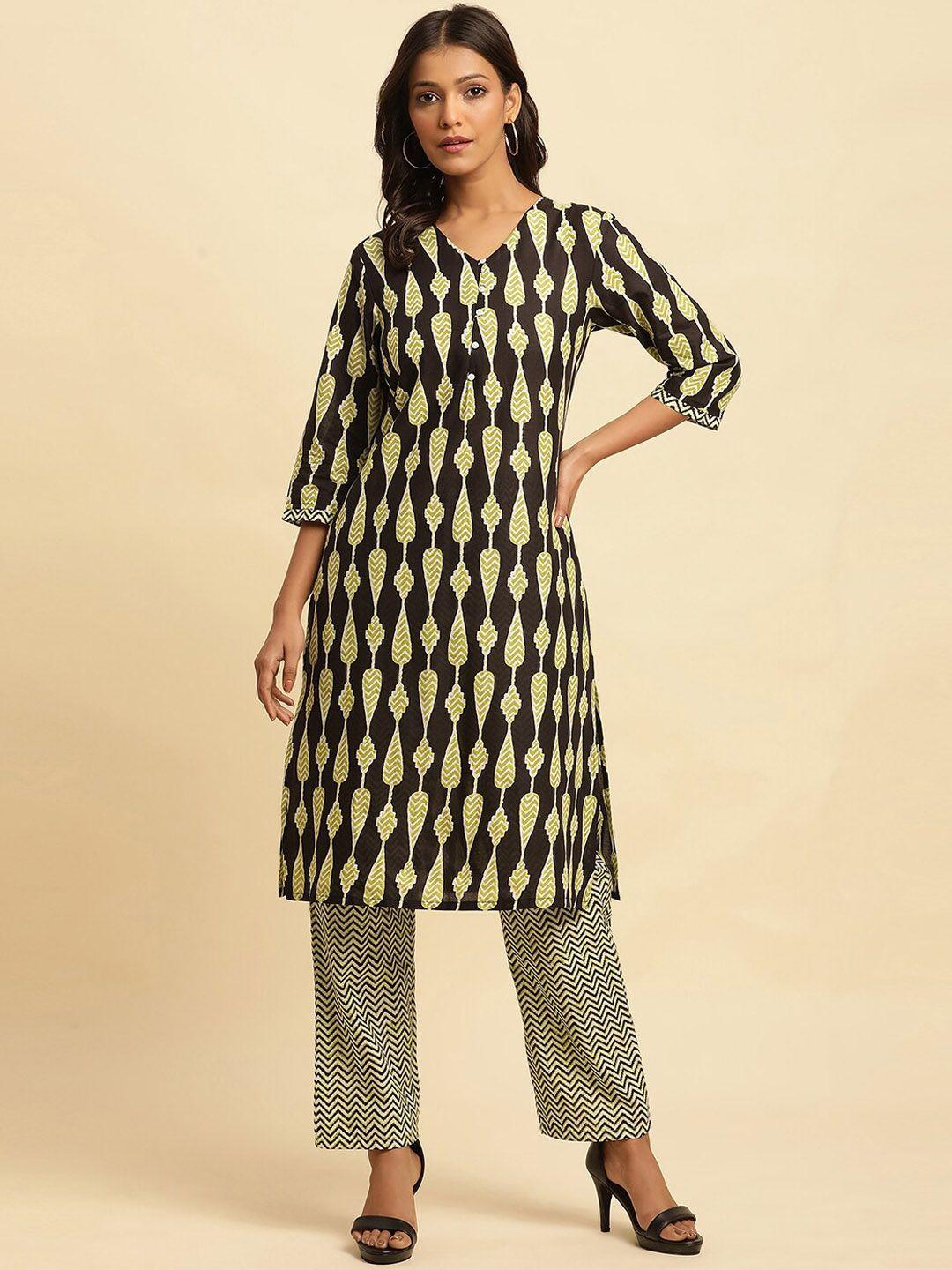 w ethnic motifs printed pure cotton straight kurta with trouser