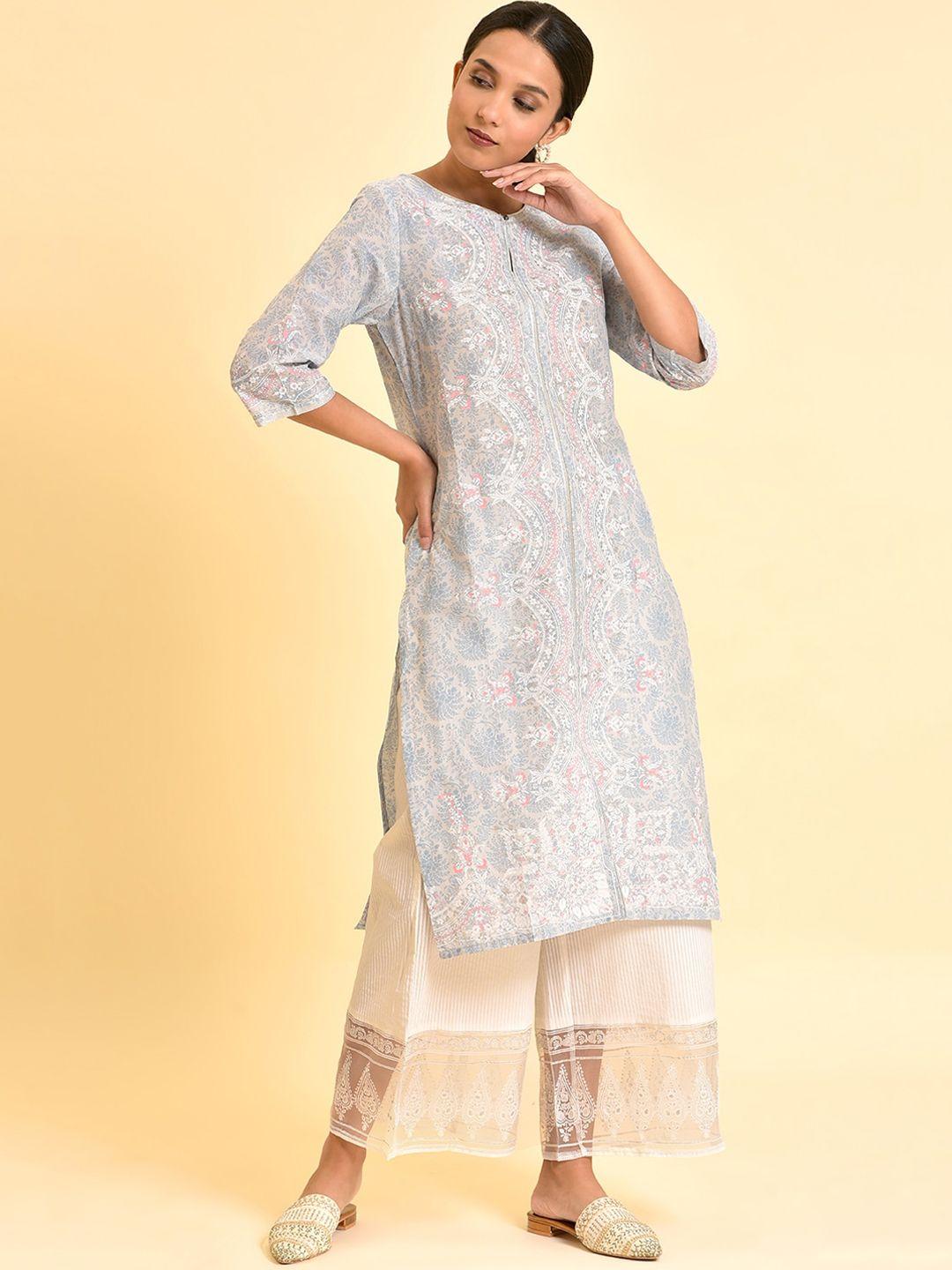 w ethnic motifs printed regular pure cotton kurta with trousers