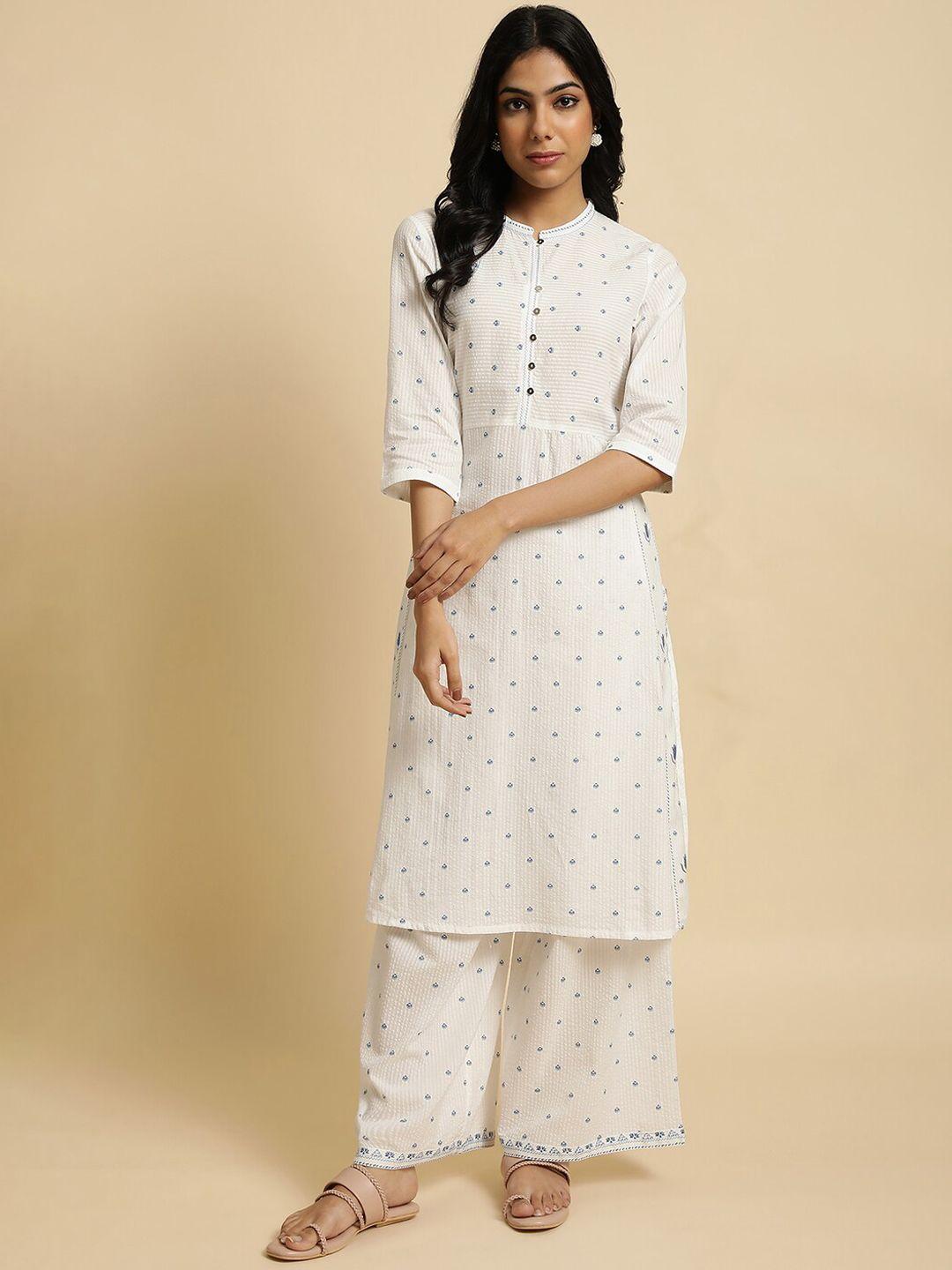 w ethnic motifs printed thread work pure cotton kurta with trousers