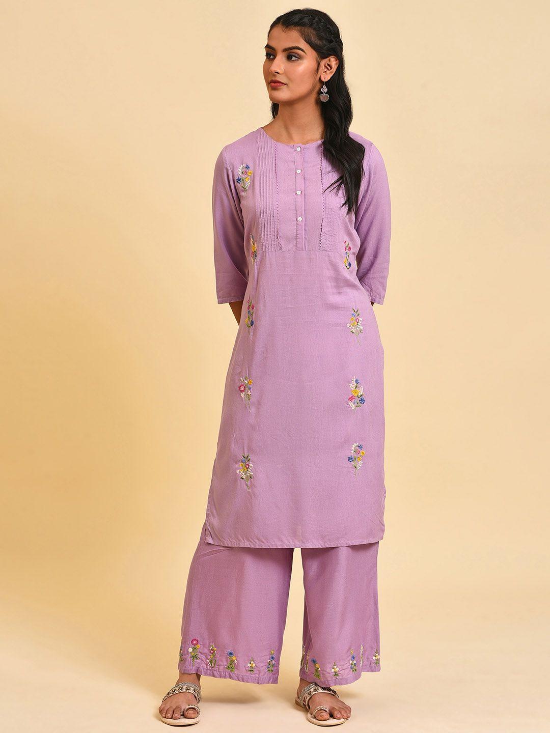 w floral embroidered straight kurta with trousers