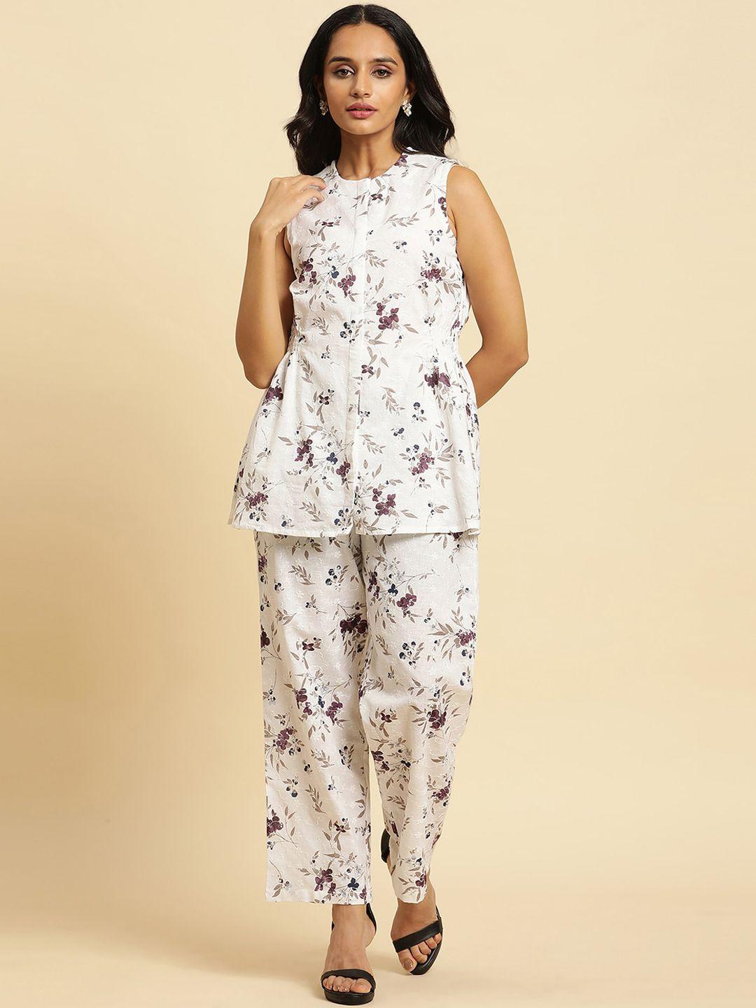 w floral floral printed tunic & trousers co-ords