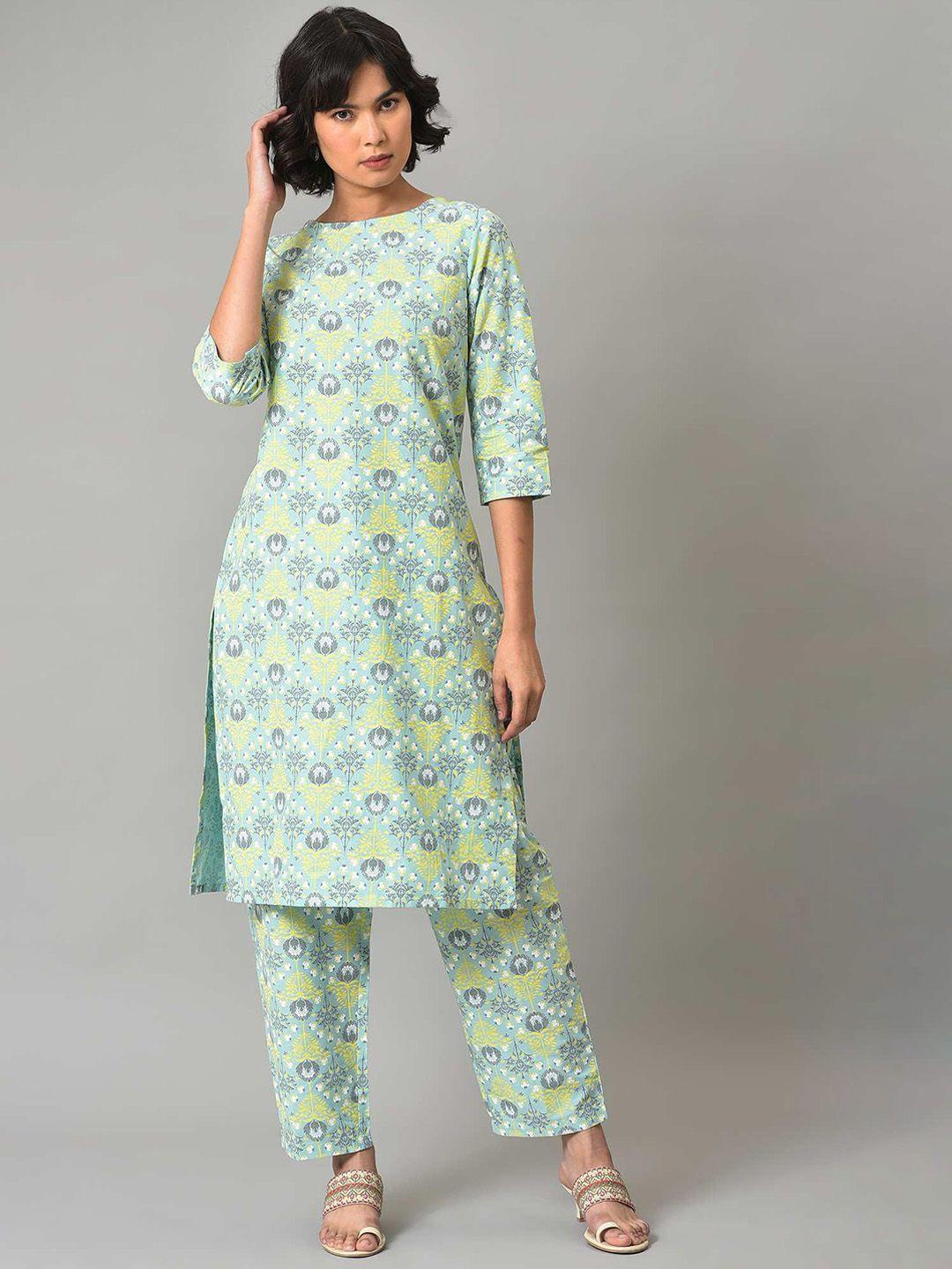 w floral printed pure cotton kurta with trousers