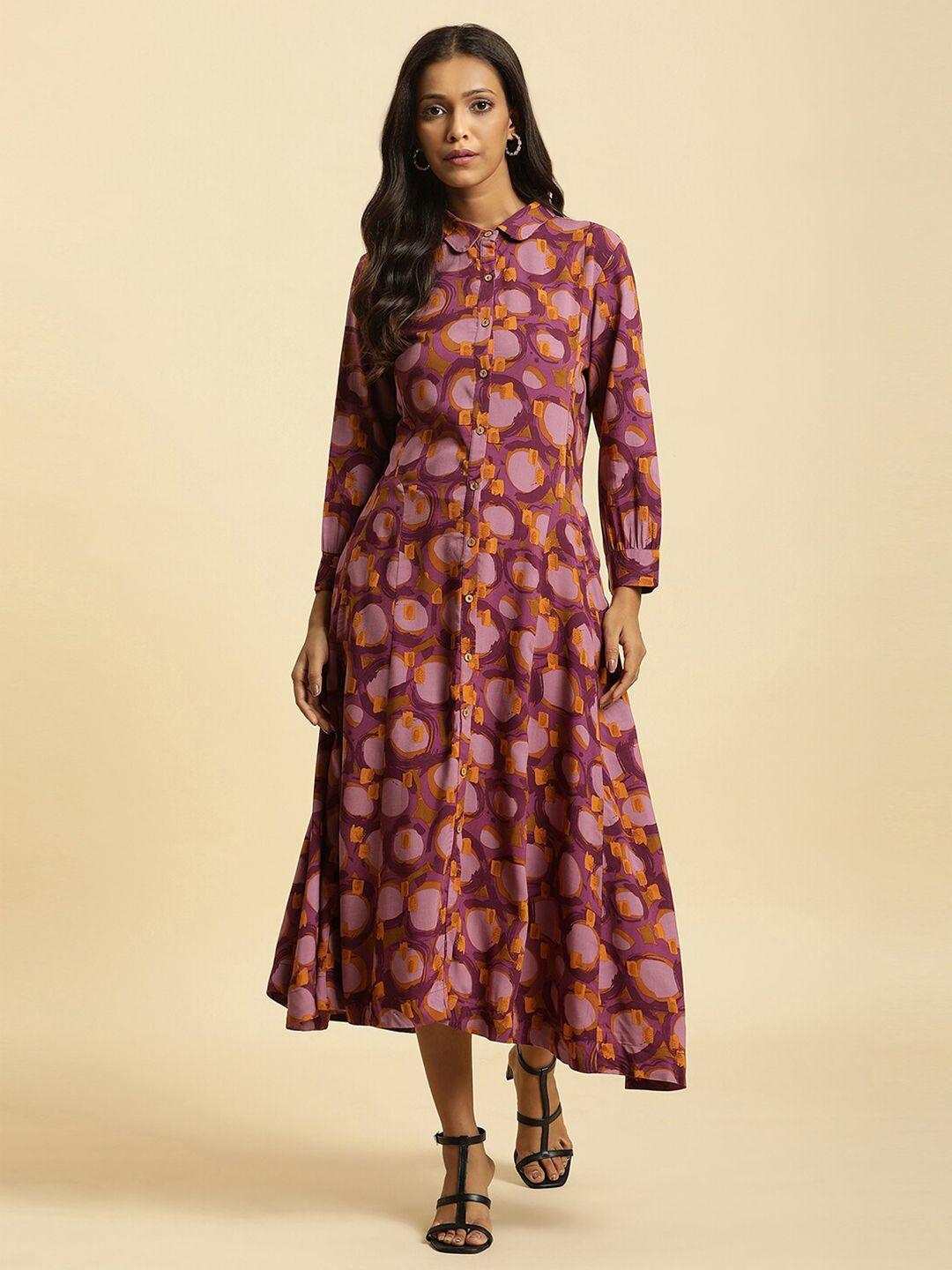 w-floral-printed-shirt-collar-cuffed-sleeves-shirt-style-dress