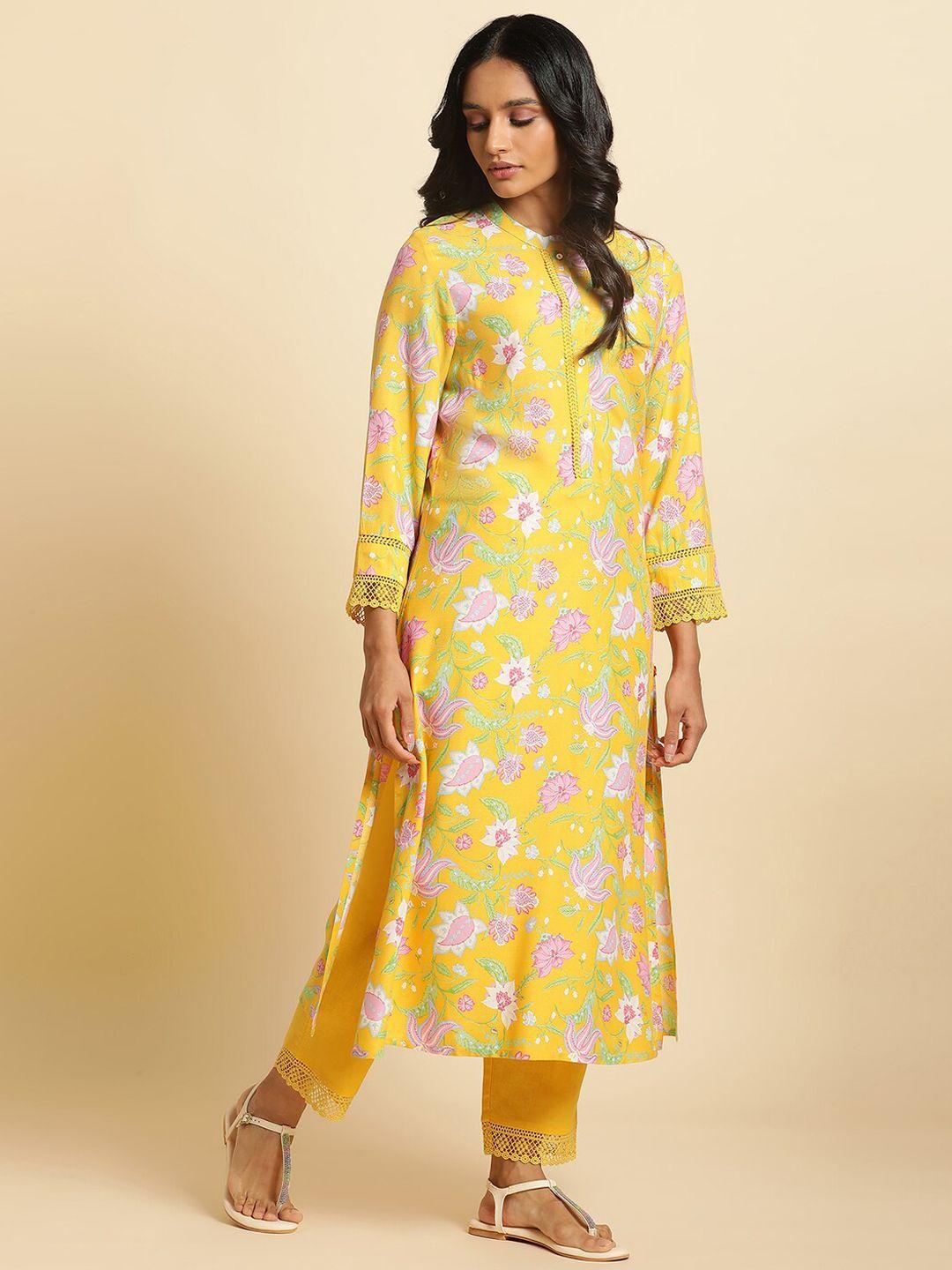 w floral printed straight kurta with trousers