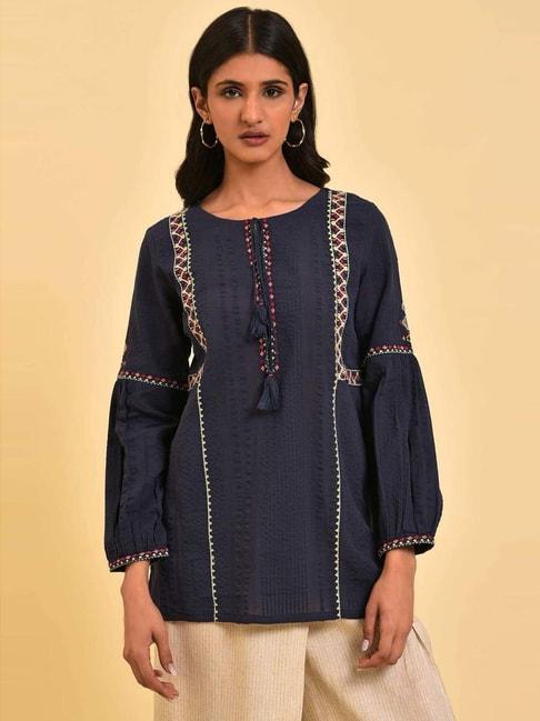 w-navy-cotton-embroidered-tunic