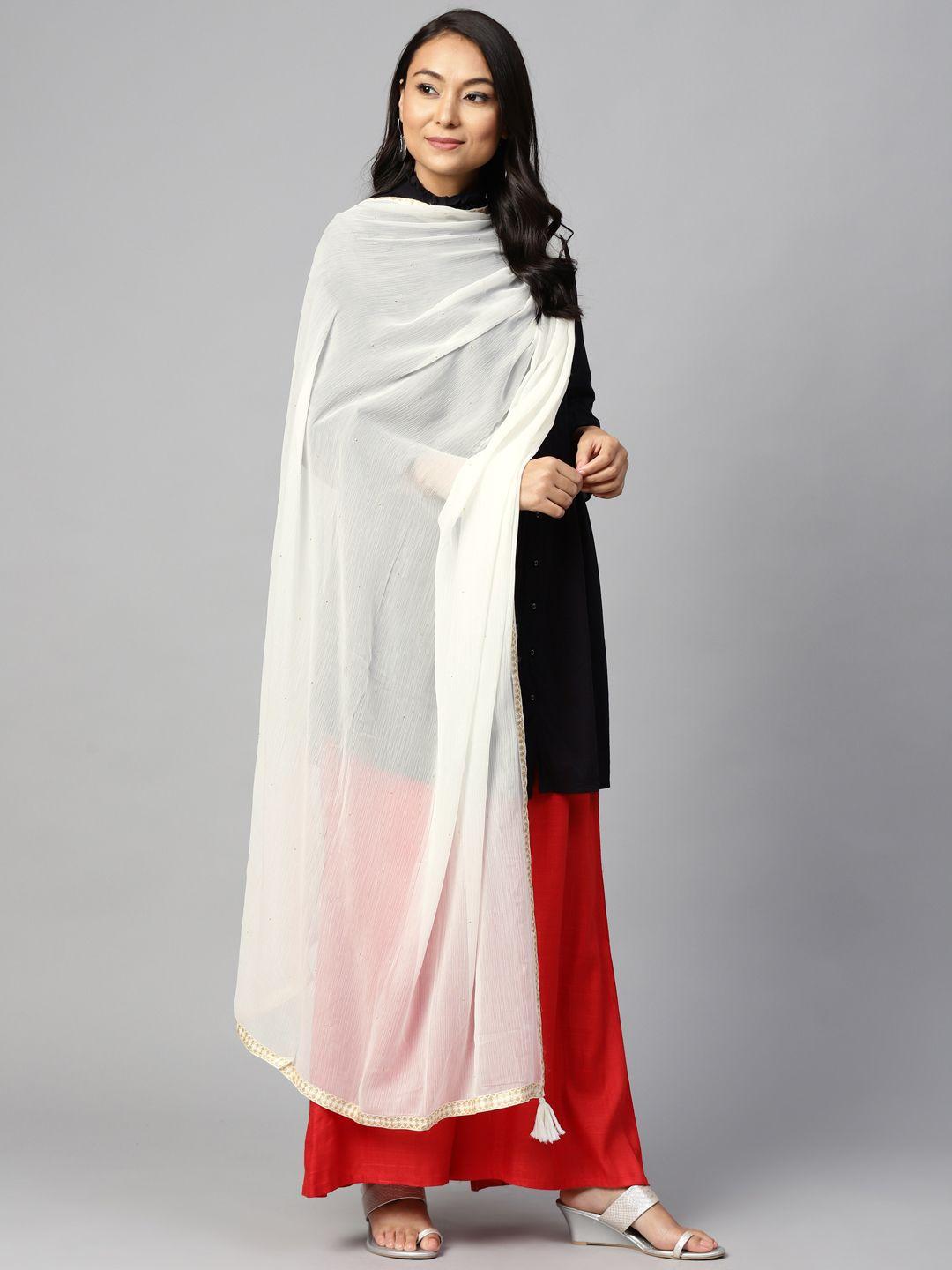 w off-white mukaish work dupatta