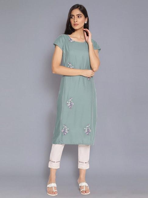 w pink straight kurta with embroidery