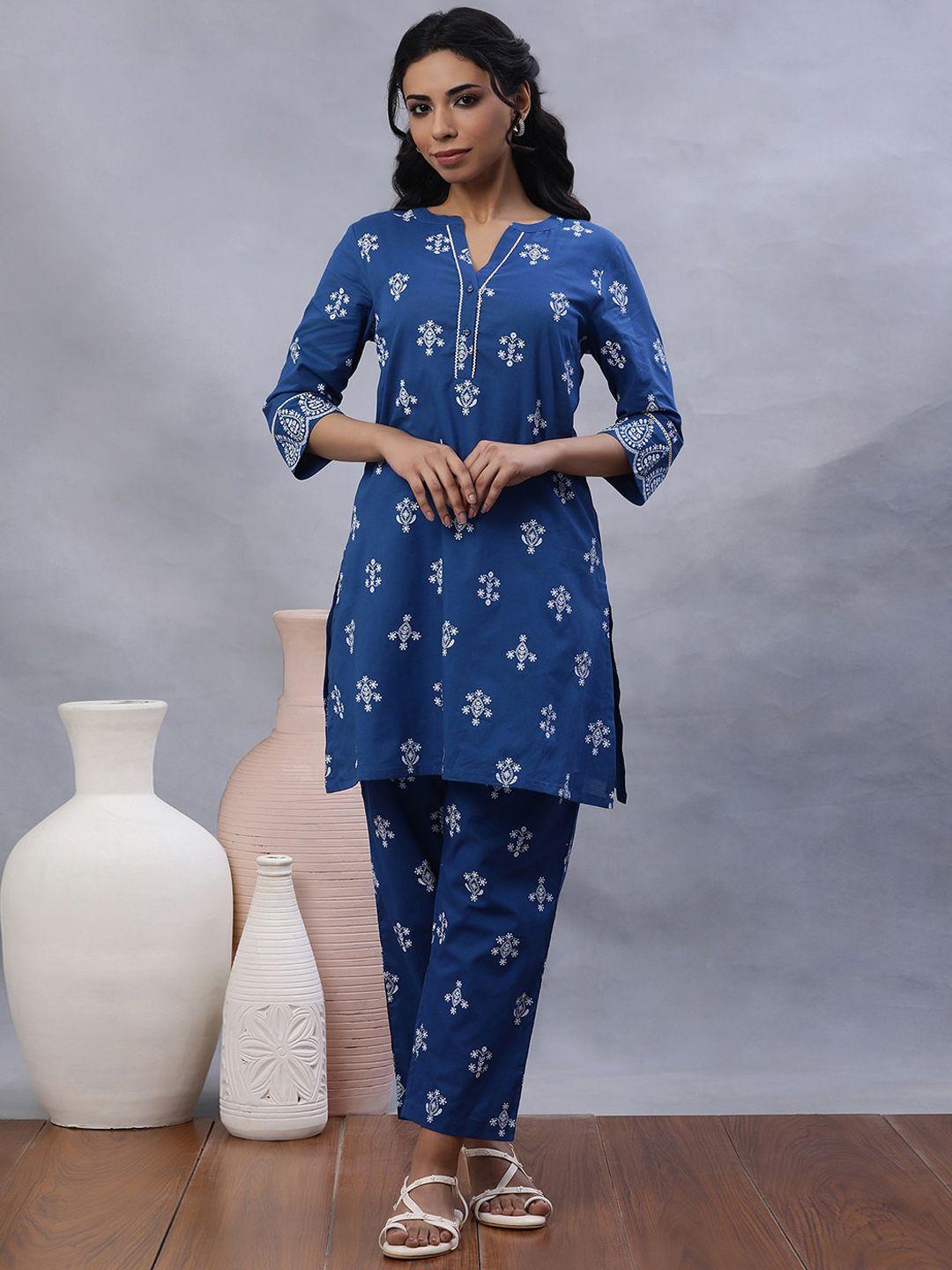 w printed pure cotton kurta with trousers