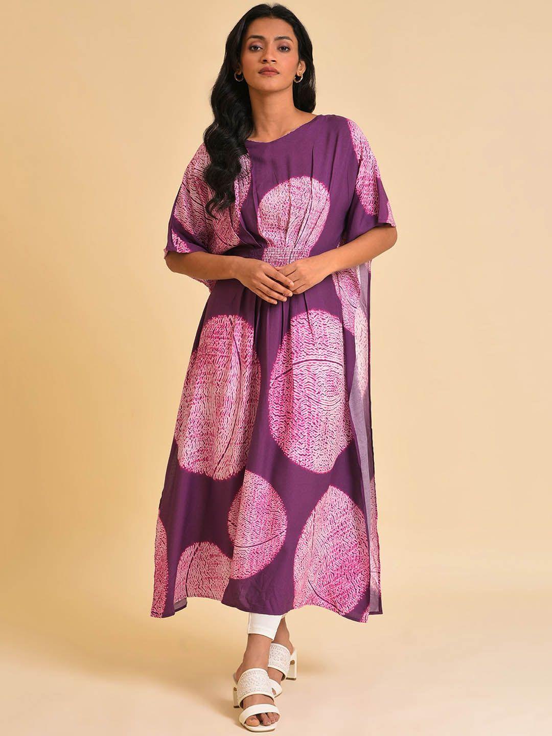 w purple & pink abstract printed kaftan kurta