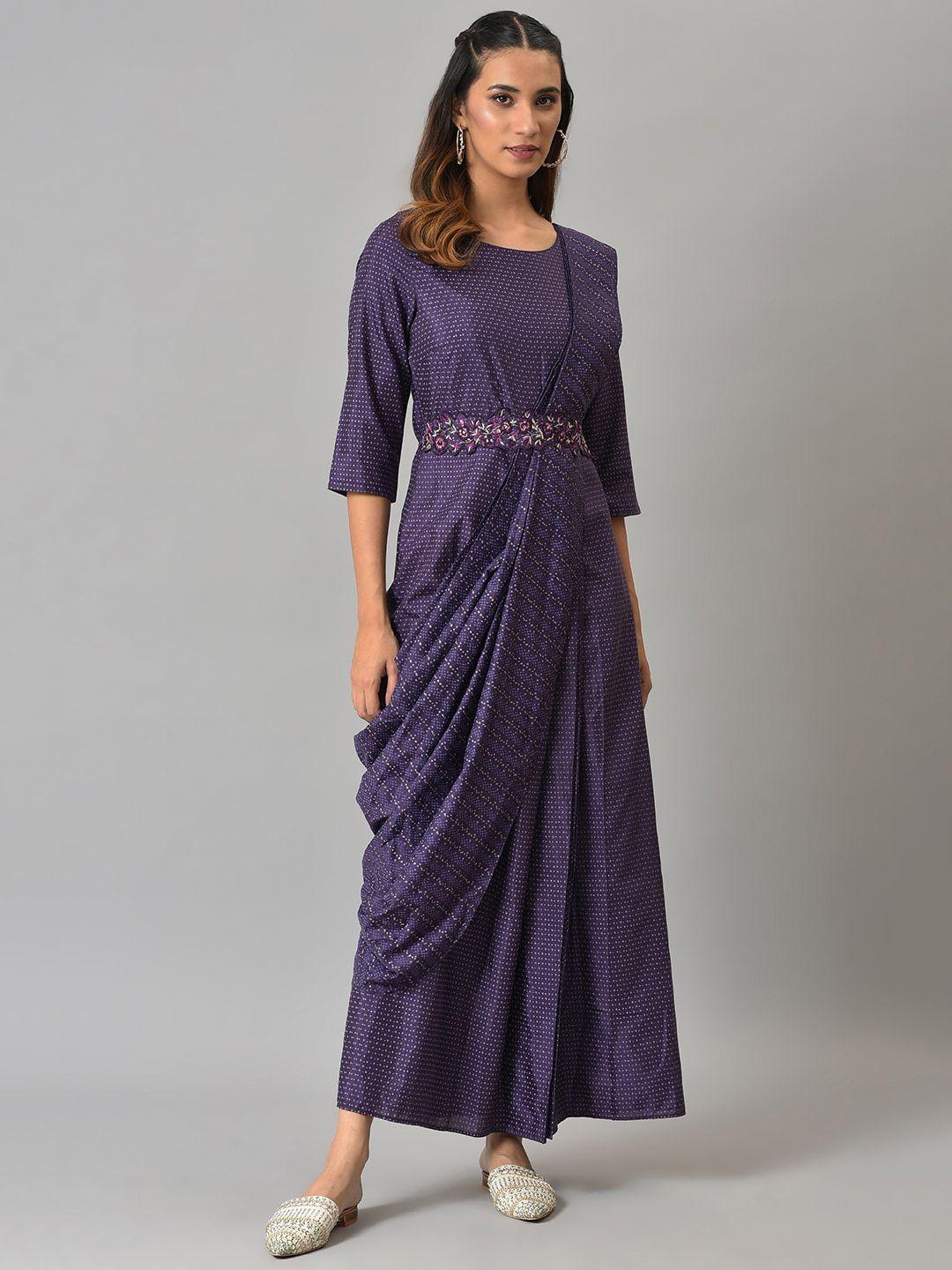 w purple printed ethnic maxi dress