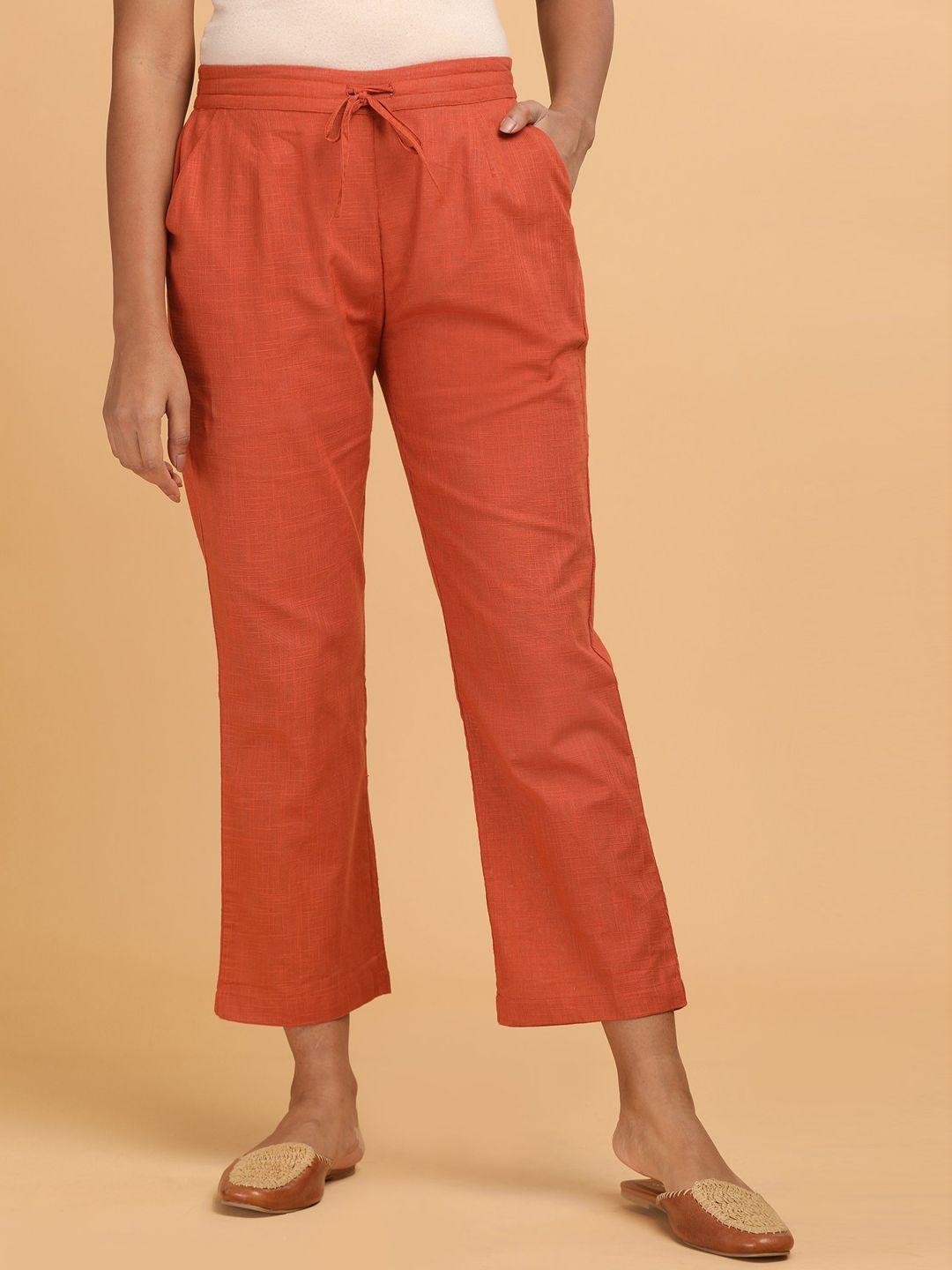 w the folksong collection - women rust solid  straight pants