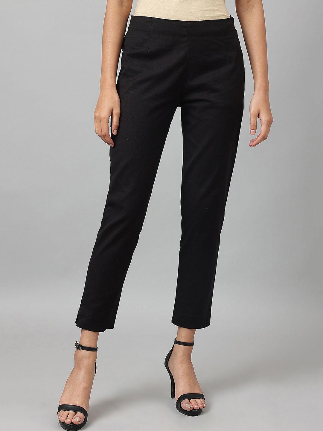 w women black comfort slim fit cropped trousers