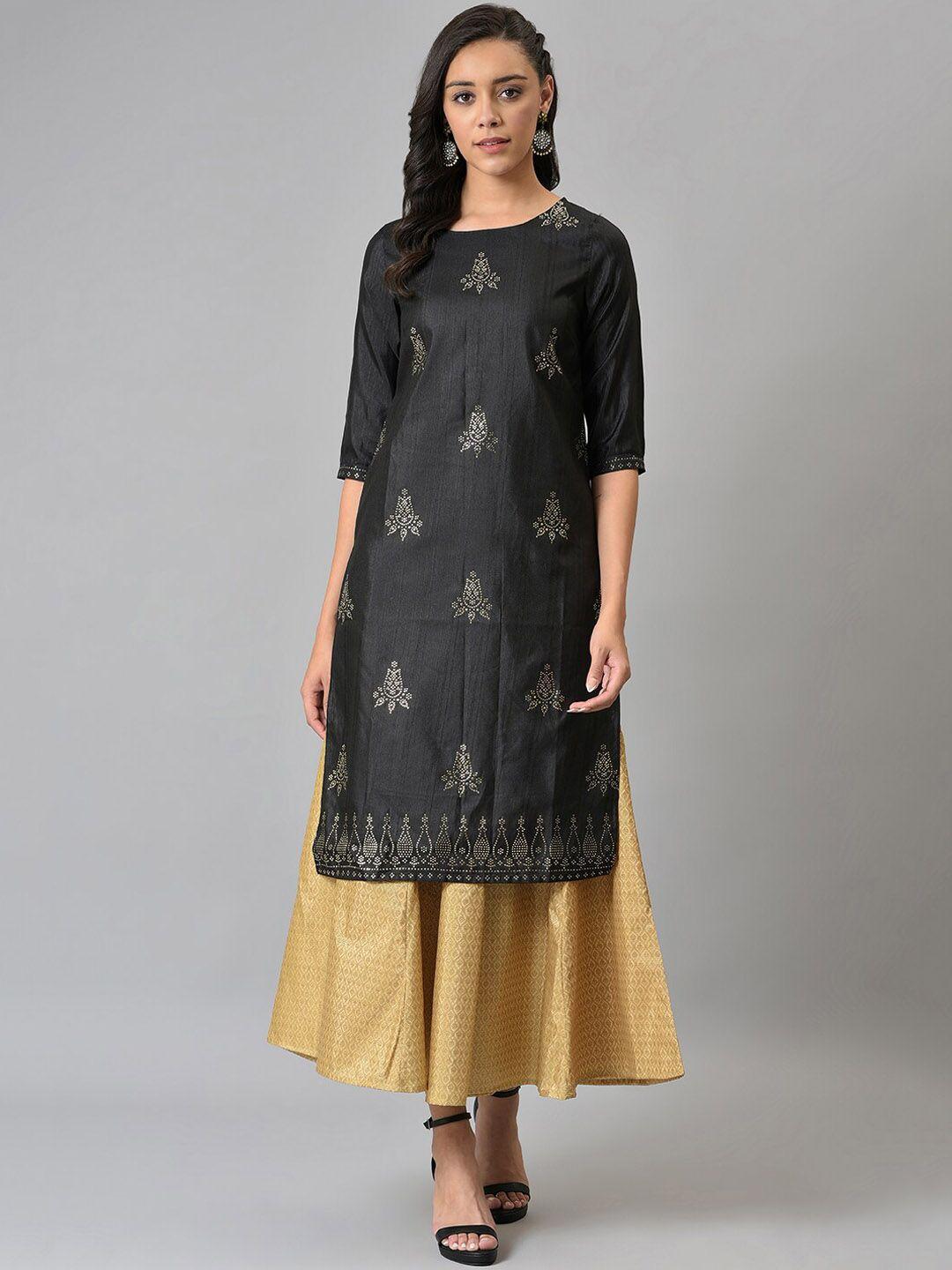 w women black ethnic motifs embellished kurta