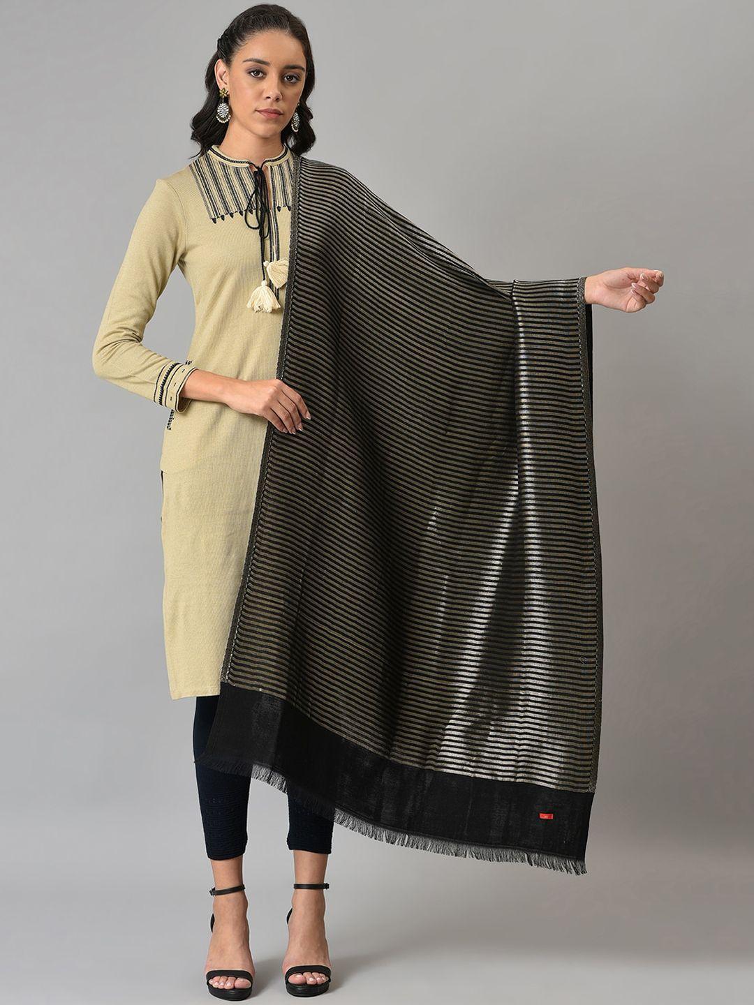 w women black striped  shawl