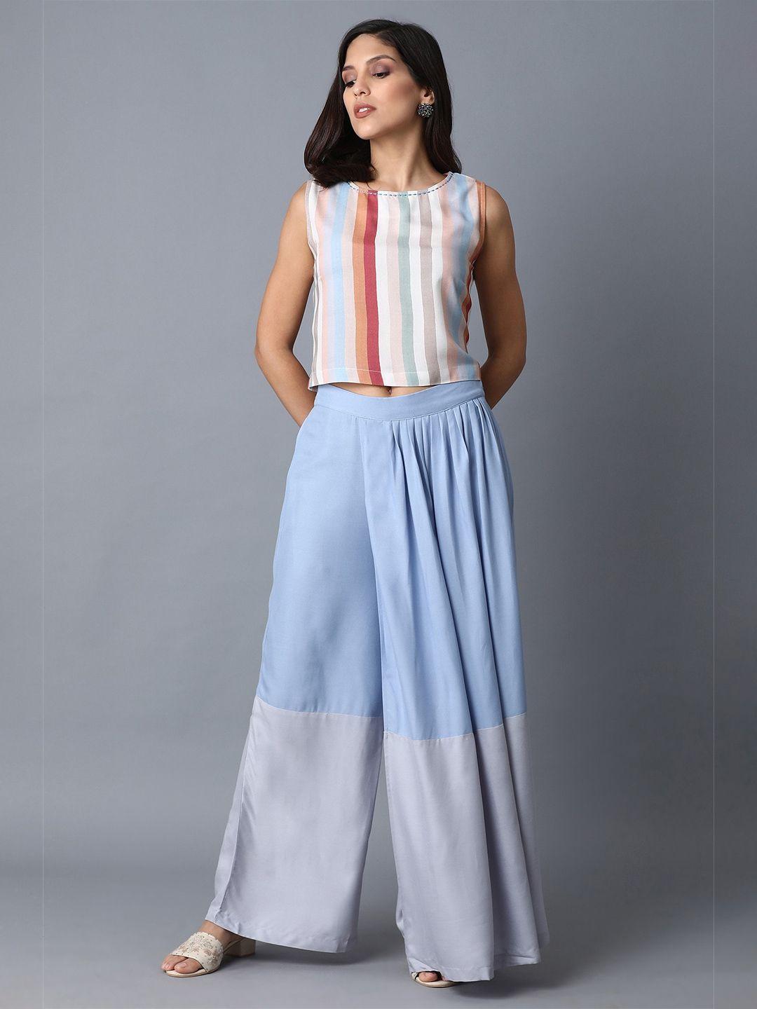 w women blue & white striped top with trousers