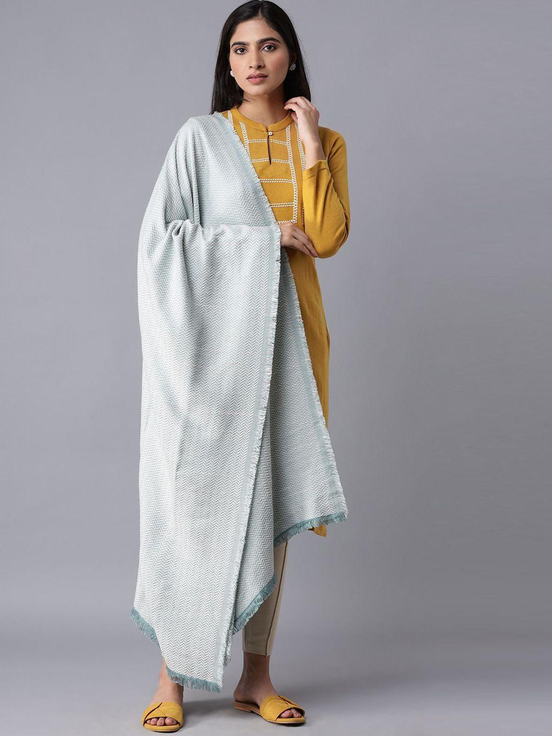 w women blue & white woven-design shawl