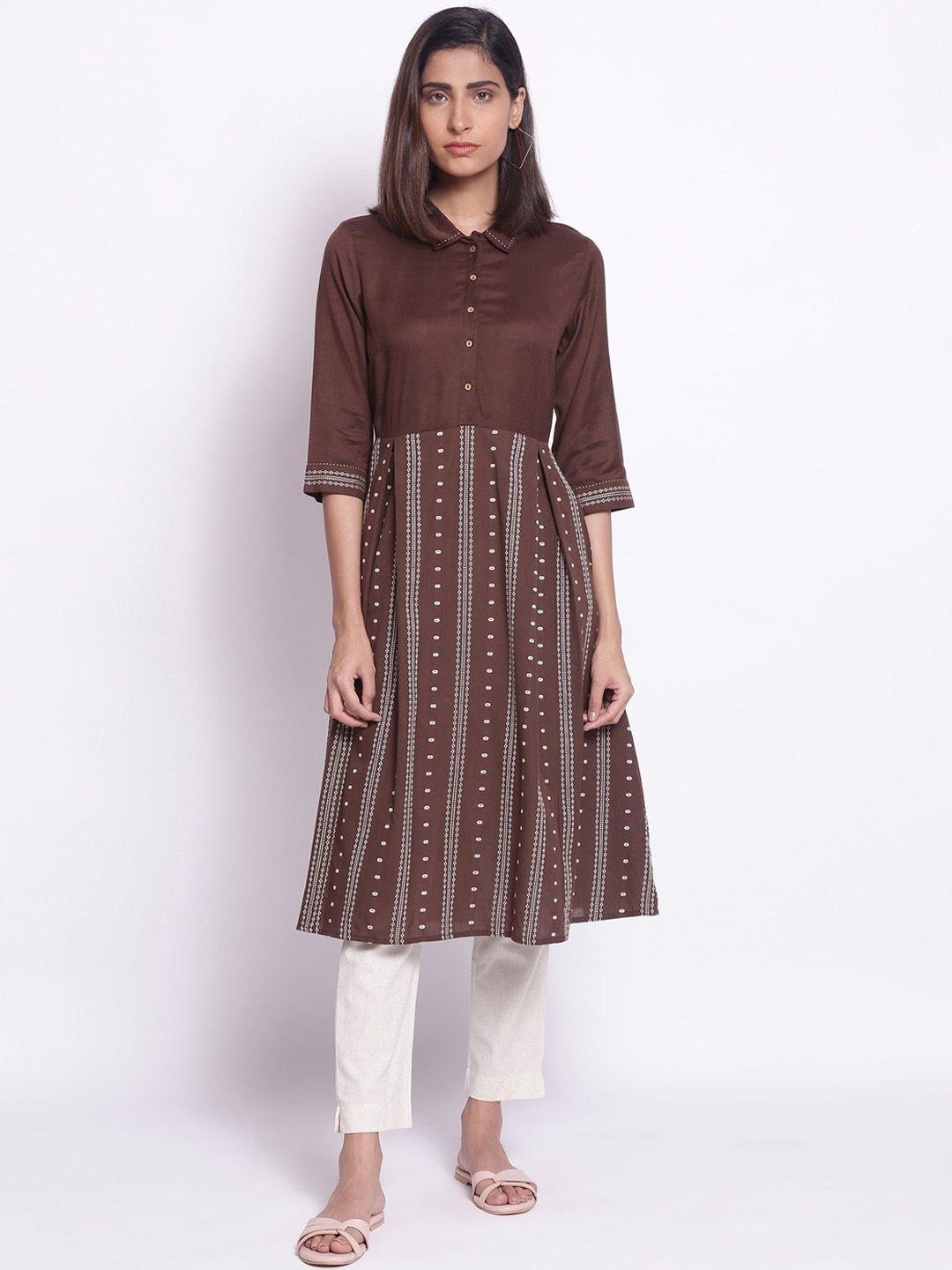 w-women-brown-printed-fit-&-flared-midi-dress