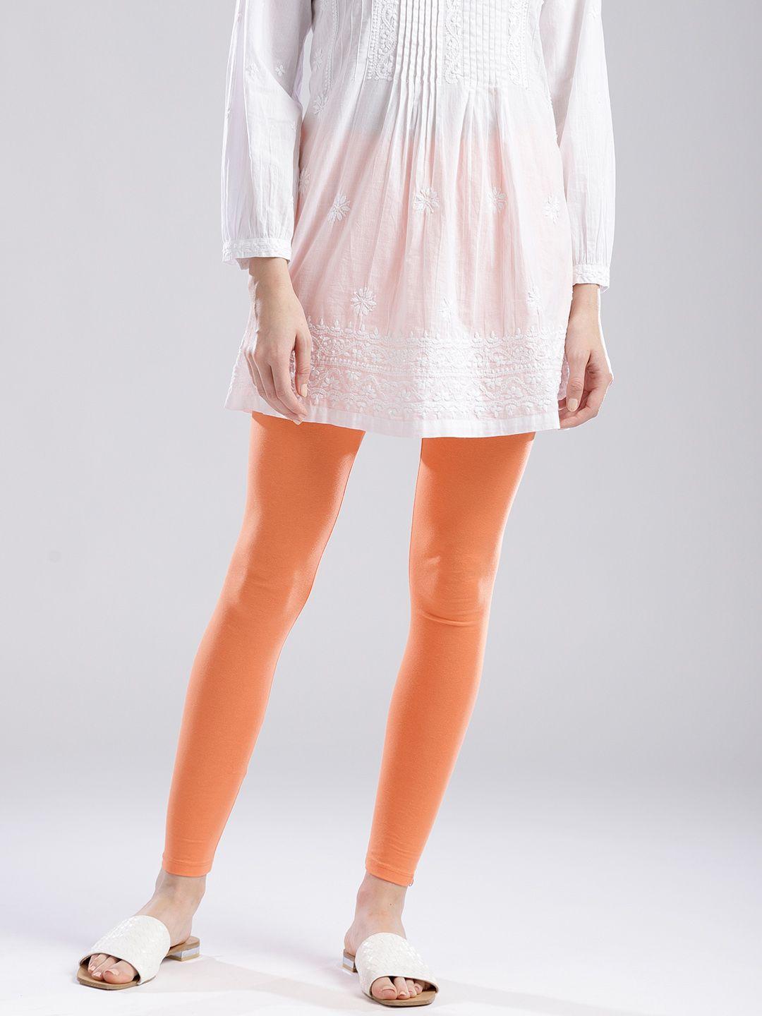 w women coral orange solid ankle-length leggings