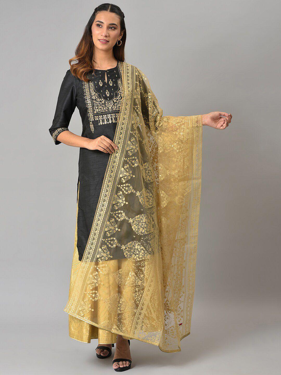 w women gold-toned embroidered dupatta