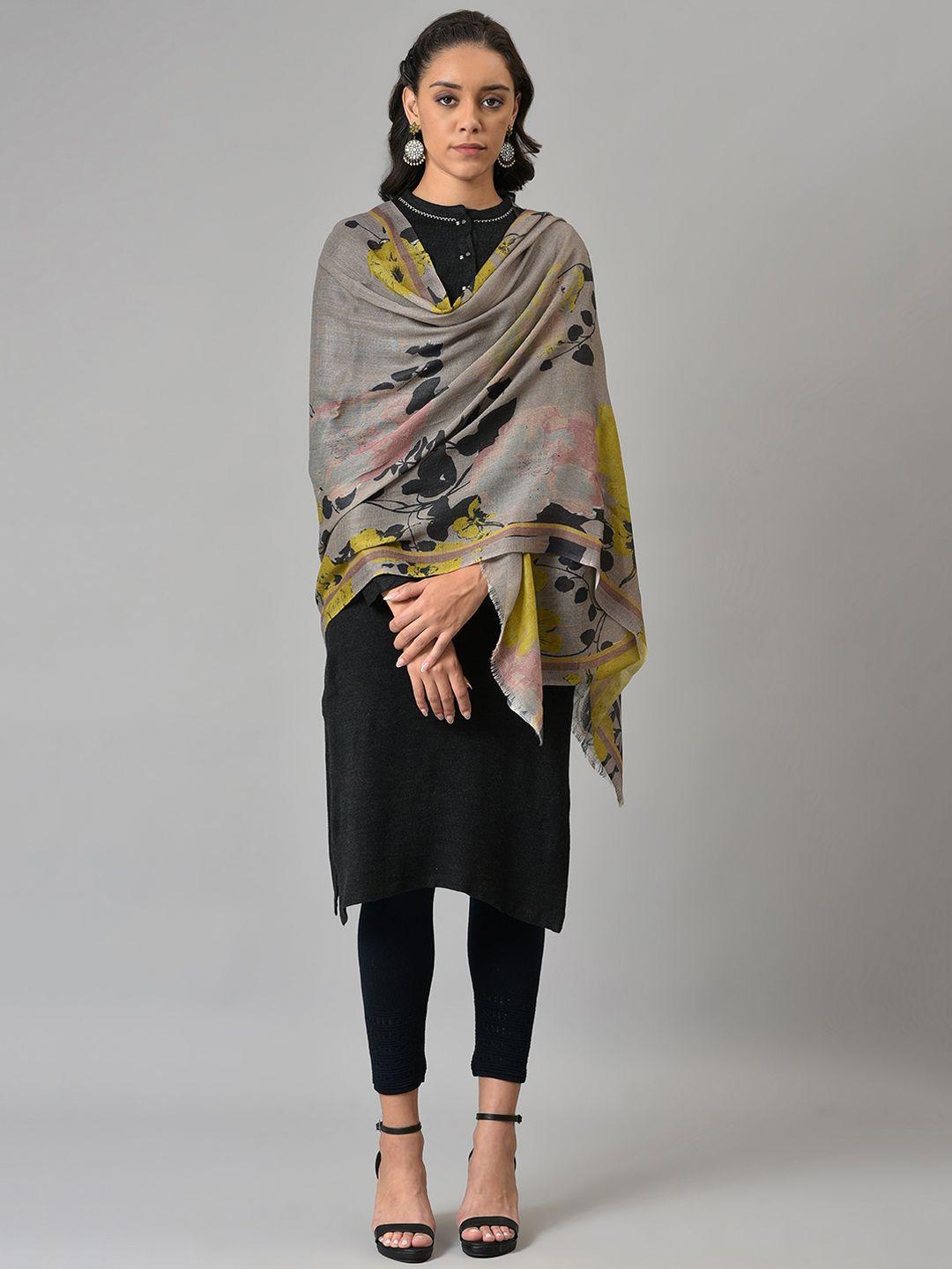 w women grey printed shawl