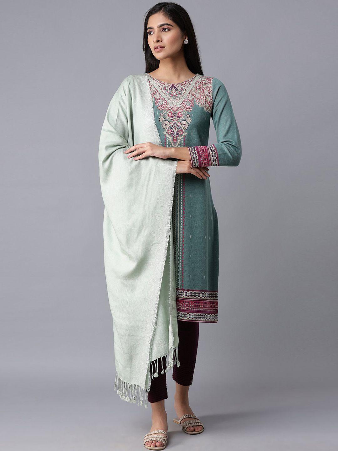 w women light green printed shawl
