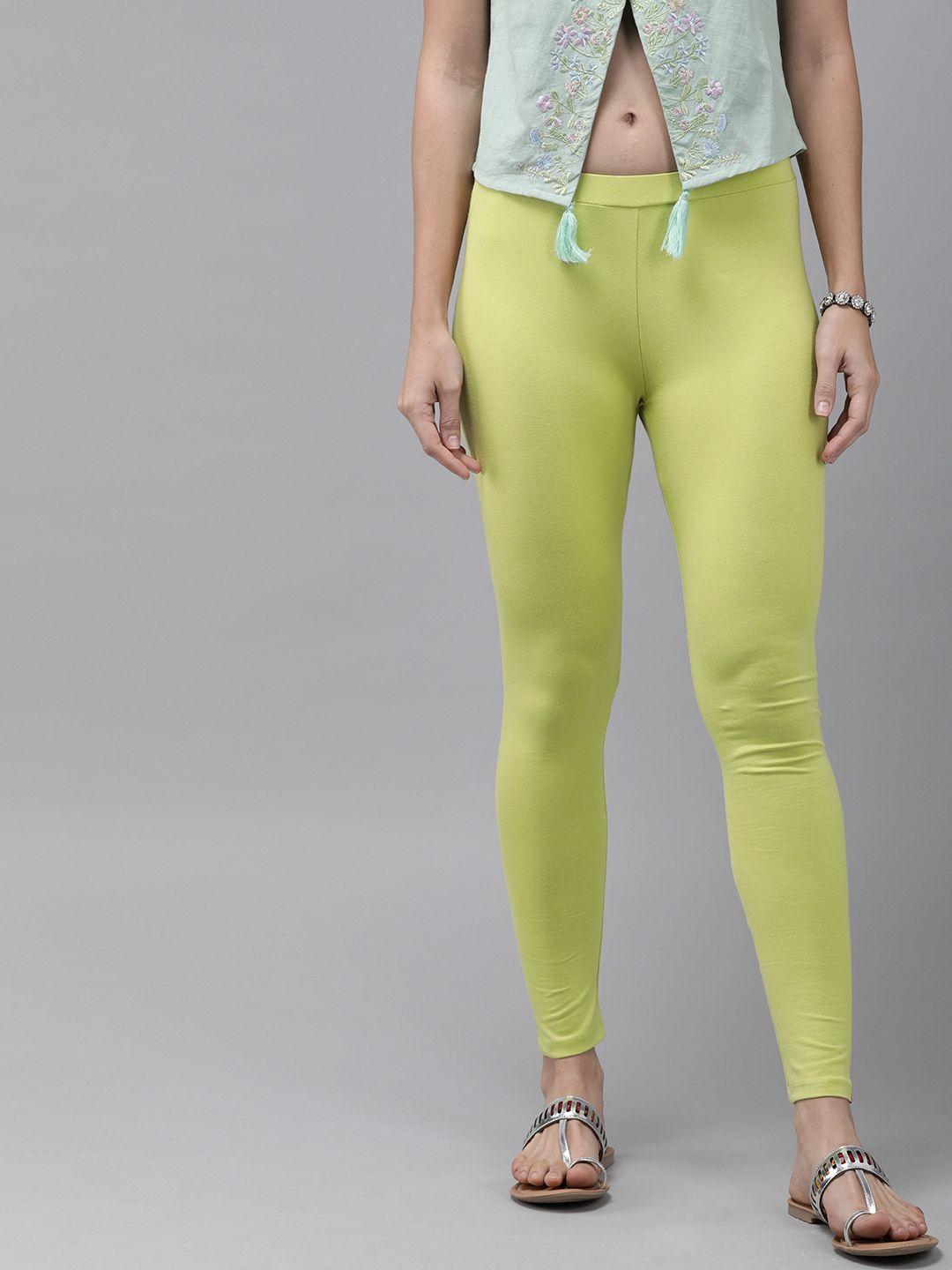 w women lime green solid leggings